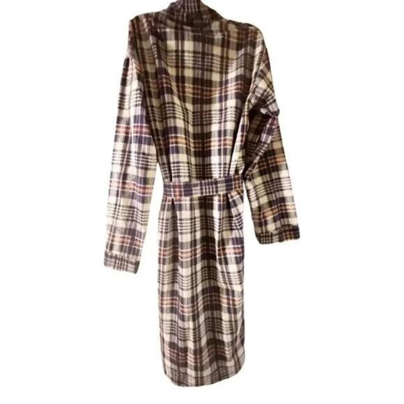 Unisex Vintage BVD Blue and Cream Plaid Robe – Soft Cotton Lounger, Size Medium - Picture 6 of 9